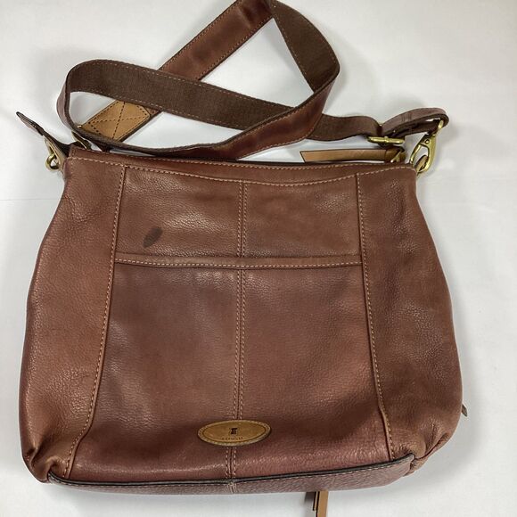 Fossil Brown Leather Morgan Traveler Crossbody Messenger Bag Purse - Picture 2 of 15